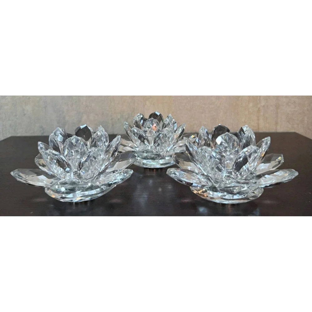 SORELLE Crystal Lotus Candle Holders Set Of 3 Convertible Candelabra Candlestick